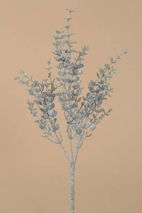 14" Glitter Boxwood Pick Silver Pkg/12