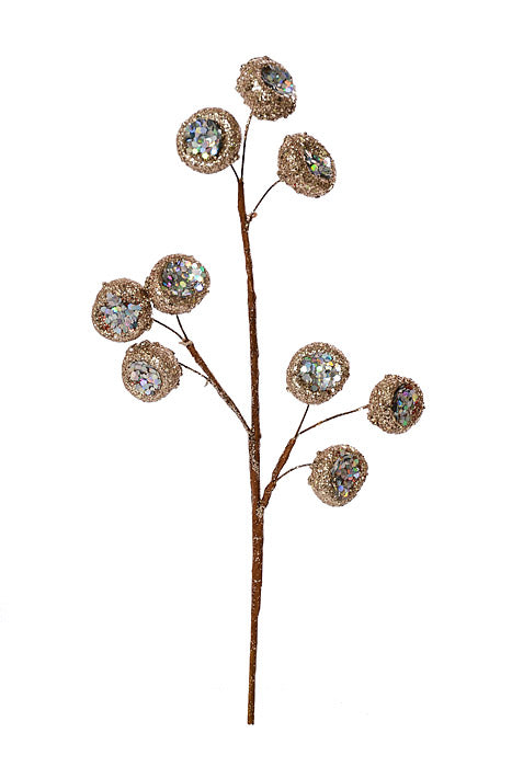 17" Glitter Mica Beaded Pod Spray Champagne