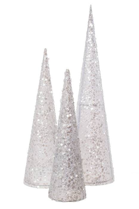 15/18/24" Tree W/glitter/sequin/diamond White Set/3