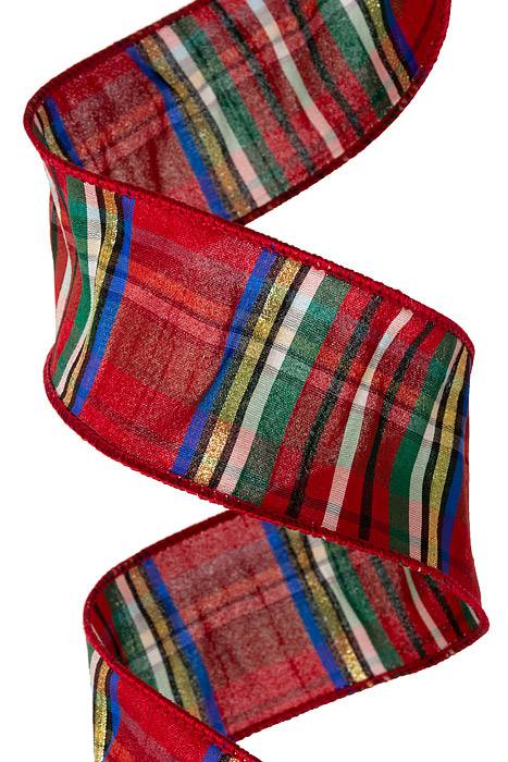 2.5" X 10yds Faux Dupion Nutcracker Plaid Blue/gold/red