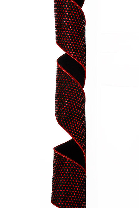 4" X 10Yds Wired Plush Metallic Dots Ribbon Red/Black