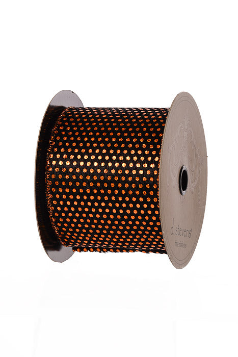 4" X 10Yds Wired Plush Metallic Dots Ribbon Orange/Black