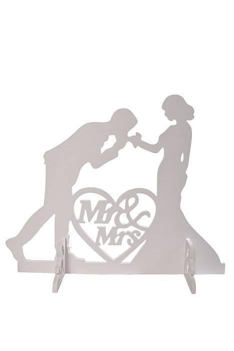 19" Carved Wooden Weeding Deco White