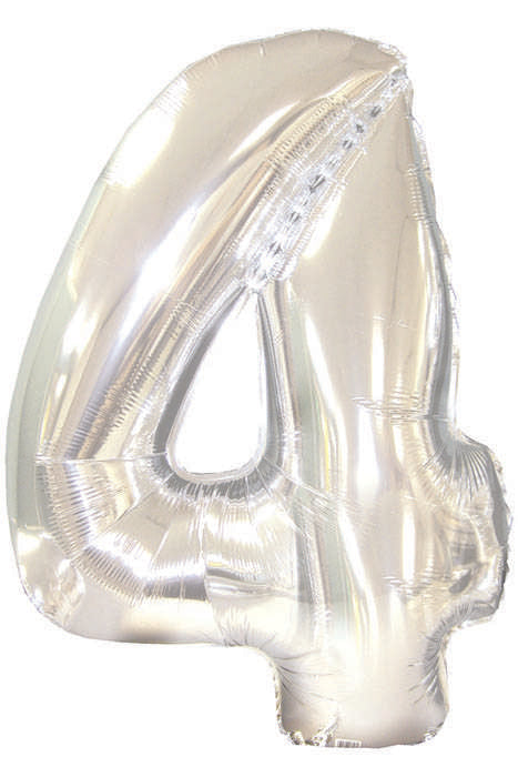 42" Number Four Shape-a-loon Silver