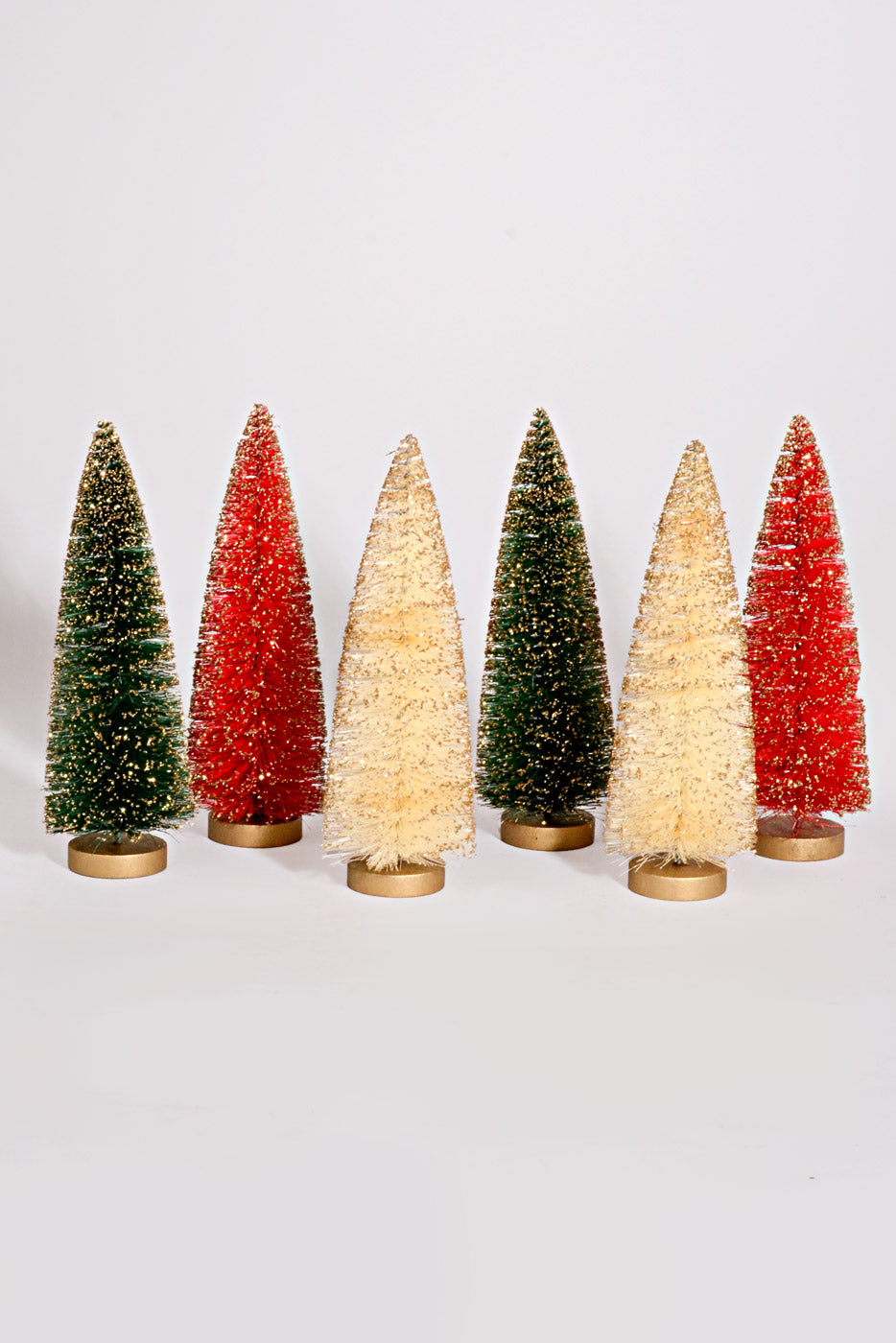 9" Vintage Glitter Sisal Trees Red/Green/Ivory Box/6