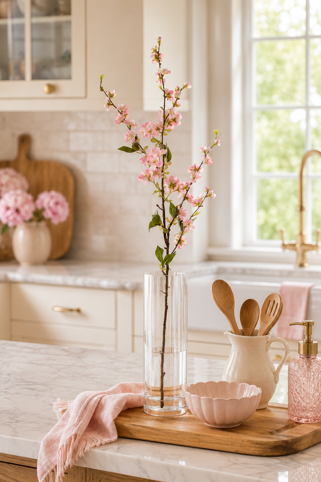 44" Silk Cherry Blossom Spray Light Pink