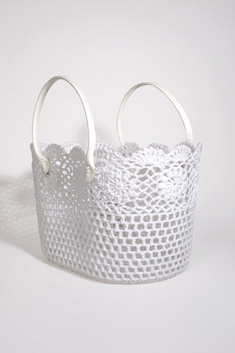 9.5" Lace Basket W/Handle White
