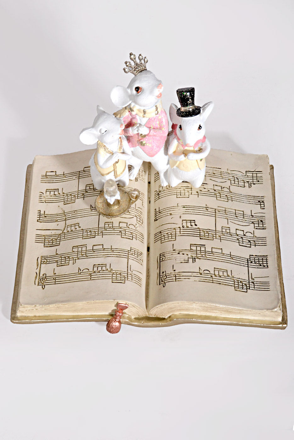 8.75" Singing Mice On Music Book with Candle Beige/White/Pink