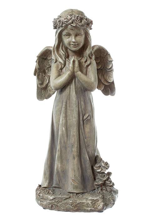 14.5" Praying Angel With Wings Moss Green