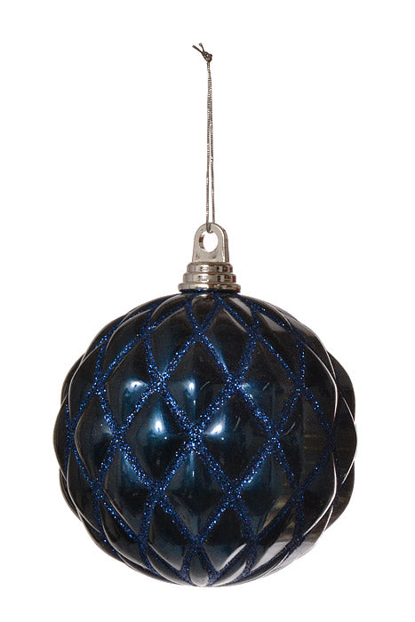 150Mm Design Ball With Glitter Ornament (Dark Blue) Pkg/2