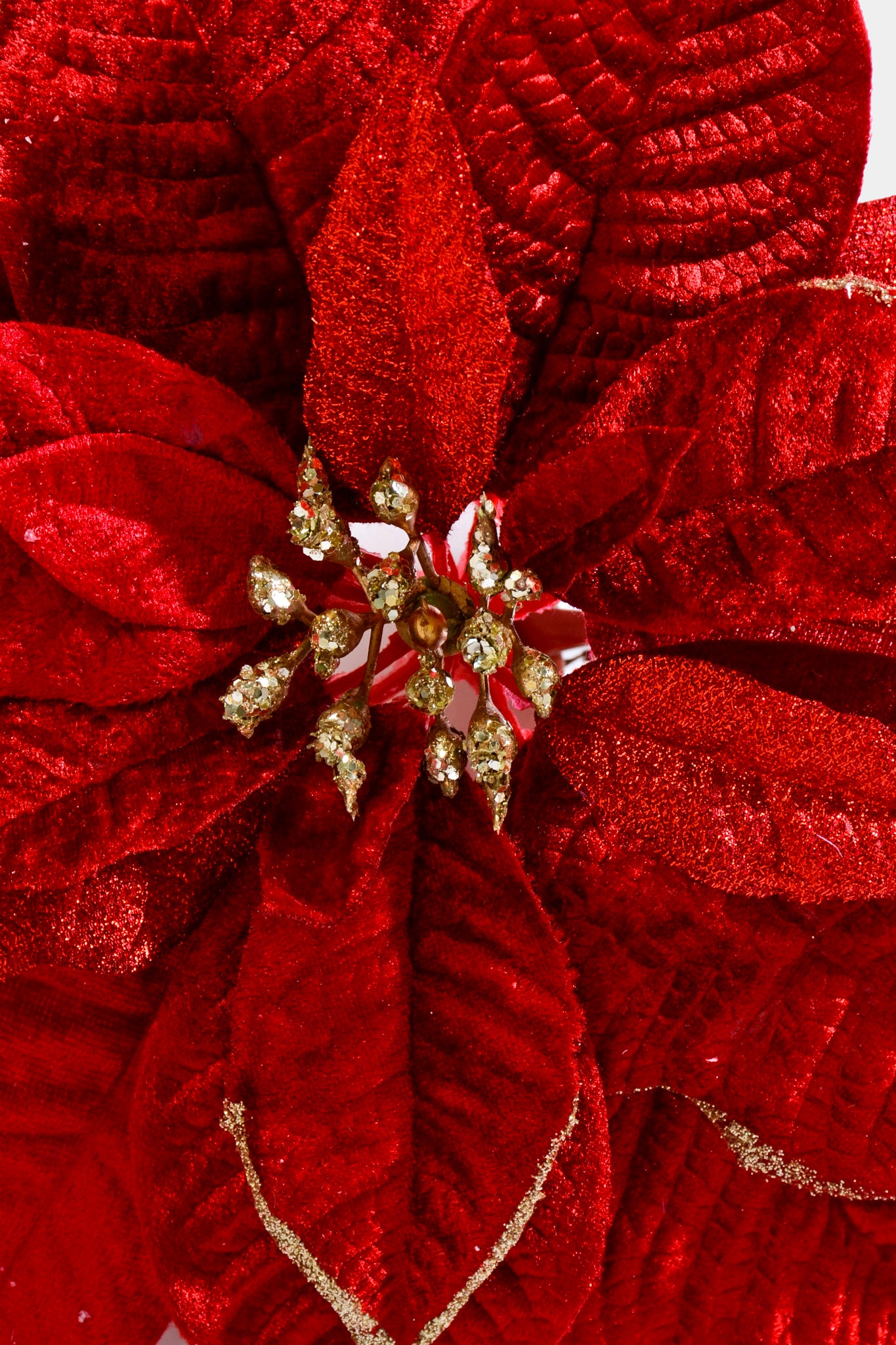11" Velvet Shimmer Poinsettia W/Clip Red
