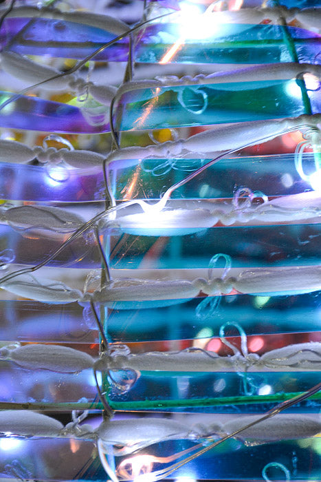 250Mm Rainbow Ornament Ball W/Lights White/Iridescent