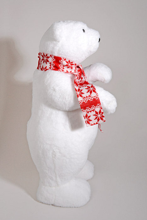 27" Standing Polar Bear W/Scarf White/Red