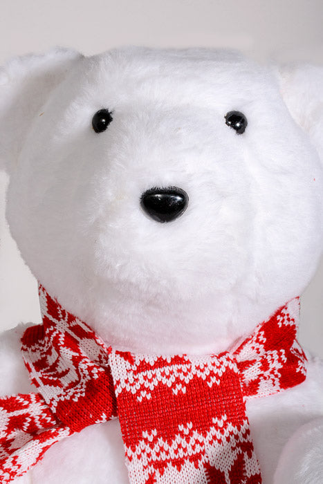 27" Standing Polar Bear W/Scarf White/Red