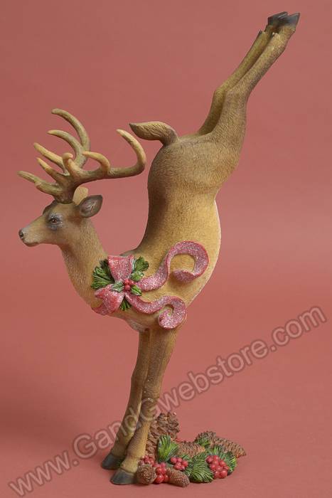 18.5" Resin Hopping Xmas Deer Brown/red