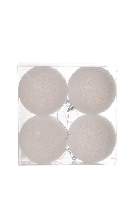 100Mm Ball With Snow Powder Ornament (White) Pkg/4
