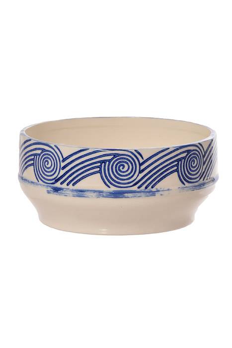 6.25" X 2.75" Wave Bowl White/blue