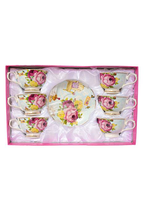 Tea Cup w/ Saucer Chair/Flowers Set/6
