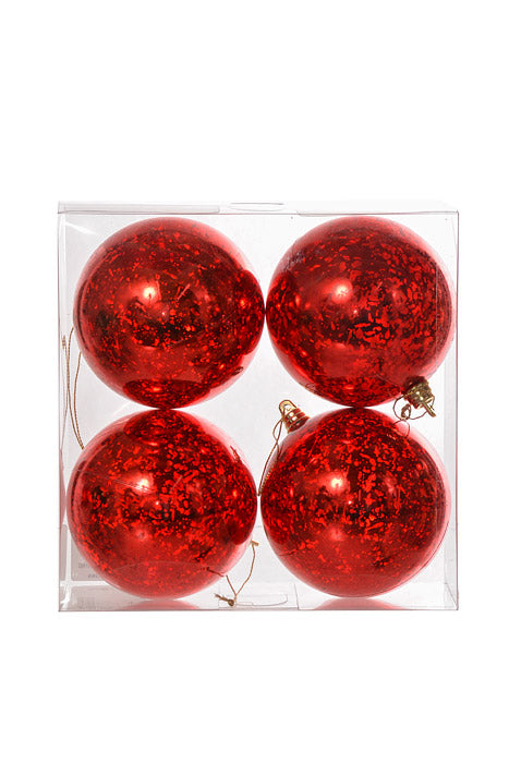100Mm Shiny Ball Mercury Ornament (Red) Pkg/4