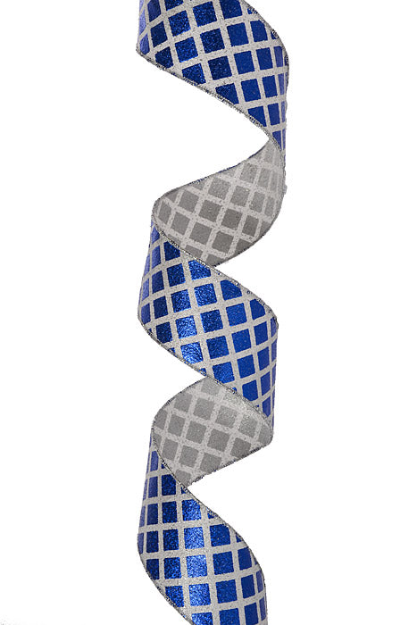 2.5" X 10Yds Wired Laser Metallic Diagonal Ribbon Royal Blue/Silver