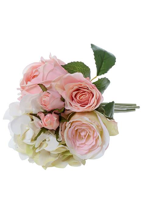 11" Hydrangea/rose/peony Bouquet Pink/green