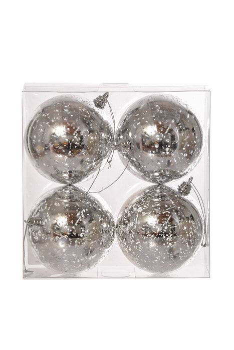 100Mm Shiny Ball Mercury Ornament (Silver) Pkg/4