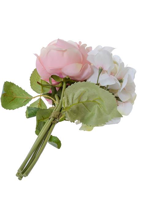 11" Hydrangea/rose/peony Bouquet Pink/green
