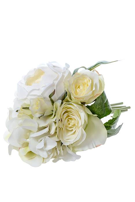 11" Hydrangea/rose/peony Bouquet Cream/green