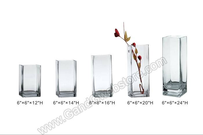 6" X 6" X 12" Square Glass Vase Clear
