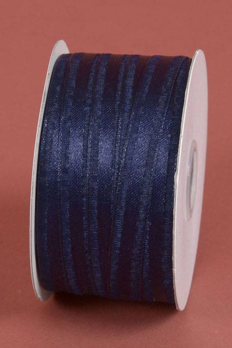 3/8" X 25yds Organza Ribbon W/satin Middle Navy Blue