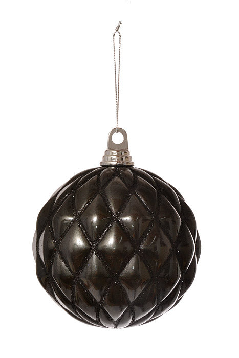 150Mm Design Ball With Glitter Ornament (Black) Pkg/2