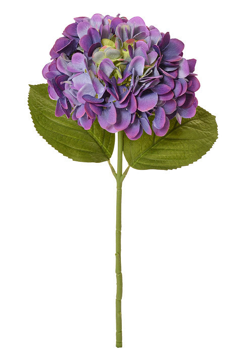 19" Silk Hydrangea Stem W/2 leaves (Purple)
