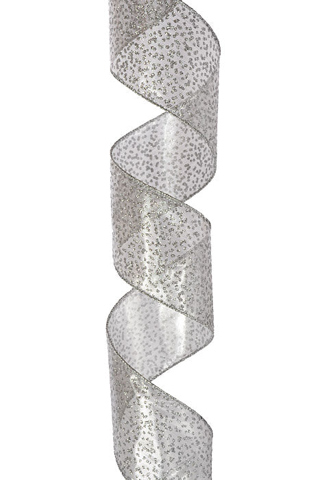 2.5" X 10Yds Wired Metallic Glitter Ribbon Silver