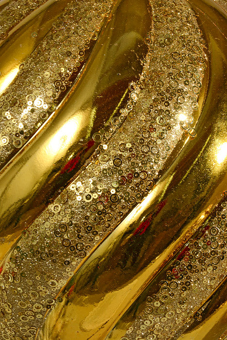 200Mm Plastic Pumpkin Ball with Glitter/Sequin Ornament Gold