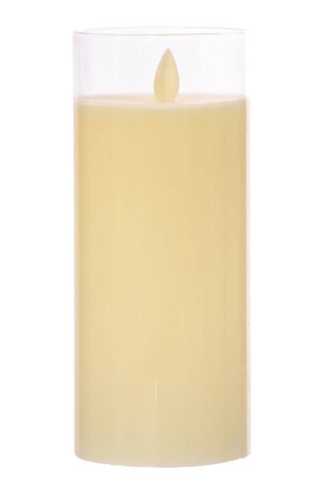 3" X 7" Glass Flame Less Pillar Candle Ivory