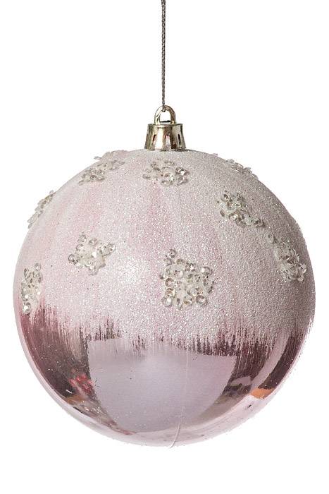 4" Plastic Ball Ornament W/snow Light Pink Pkg/6
