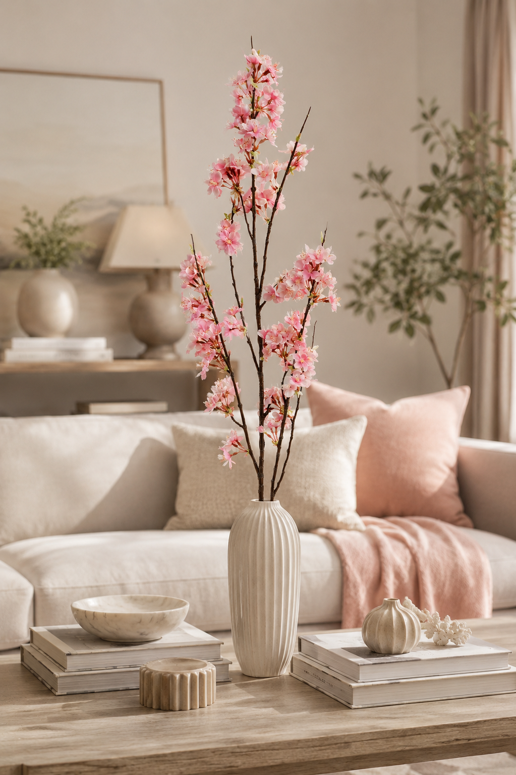 51" Silk Cherry Blossom Spray Pink/cream