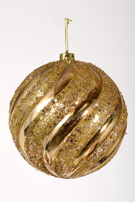 300Mm Plastic Pumpkin Ball with Glitter/Sequin Ornament Champagne/Gold