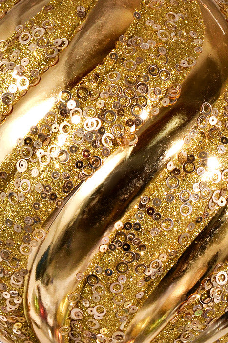 300Mm Plastic Pumpkin Ball with Glitter/Sequin Ornament Champagne/Gold