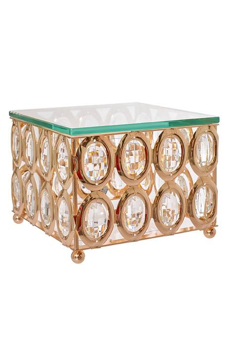 7.5" Square Cake Stand W/crystal Gold