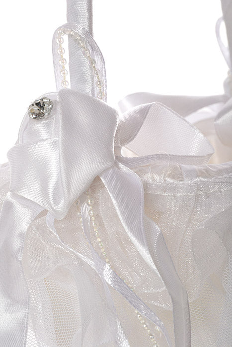 6.5" Fabric Basket With Rhinestones White