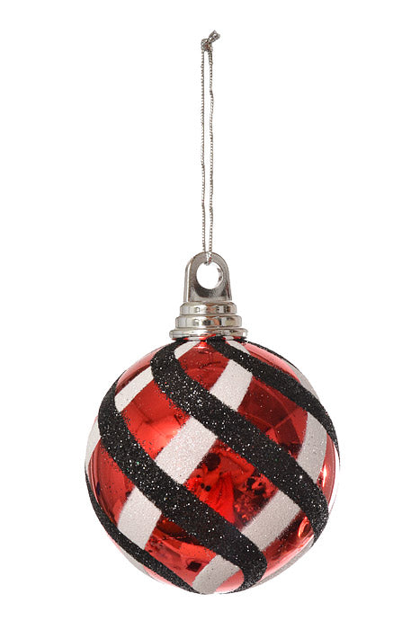 100Mm Ball With Glitter Shiny Ornament (Red/White/Black) Pkg/4