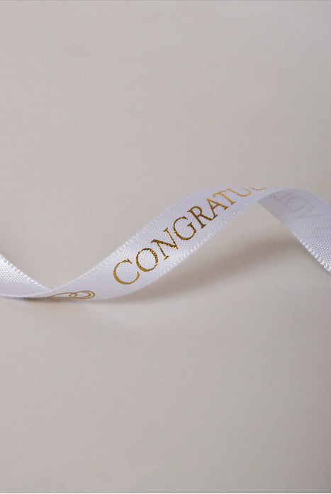 3/8" X 10Yds Congratulations Satin Ribbon Gold/White