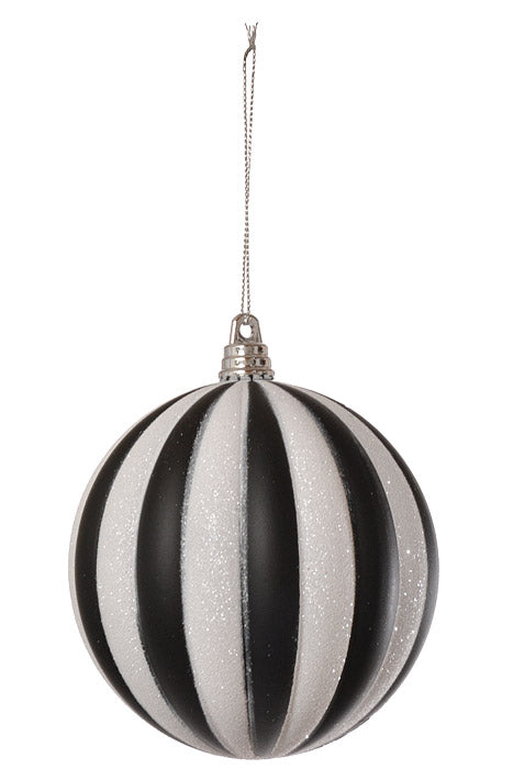 100Mm Ball & Vertical Stripe Ball Ornament (Black/White) Pkg/4