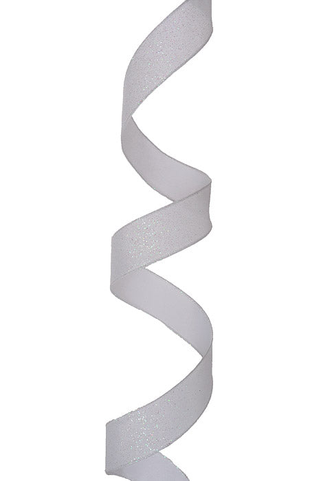 1.5" X 50Yds Wired Glittered Satin Ribbon White/Iridescent