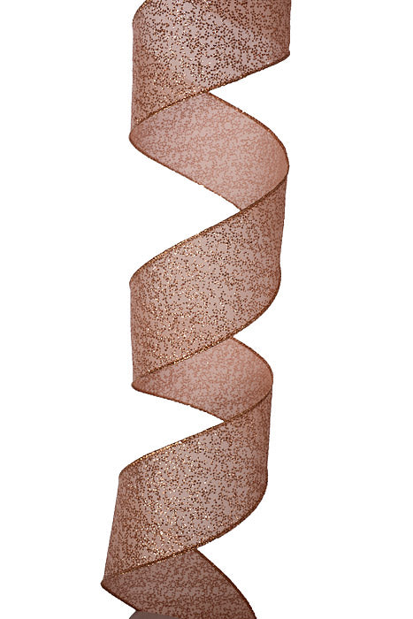 2.5" X 50Yds Wired Glittered Satin Ribbon Rose Gold