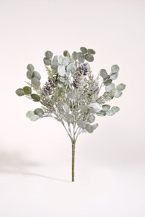 18" Iced Eucalyptus Cedar W/Pinecone Bush Green