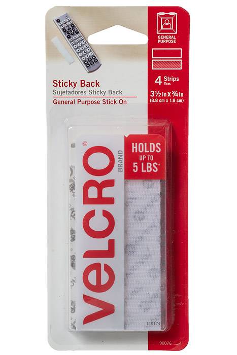 3.5" X 3/4" Velcro Strips W/sticky Back White Pkg/4