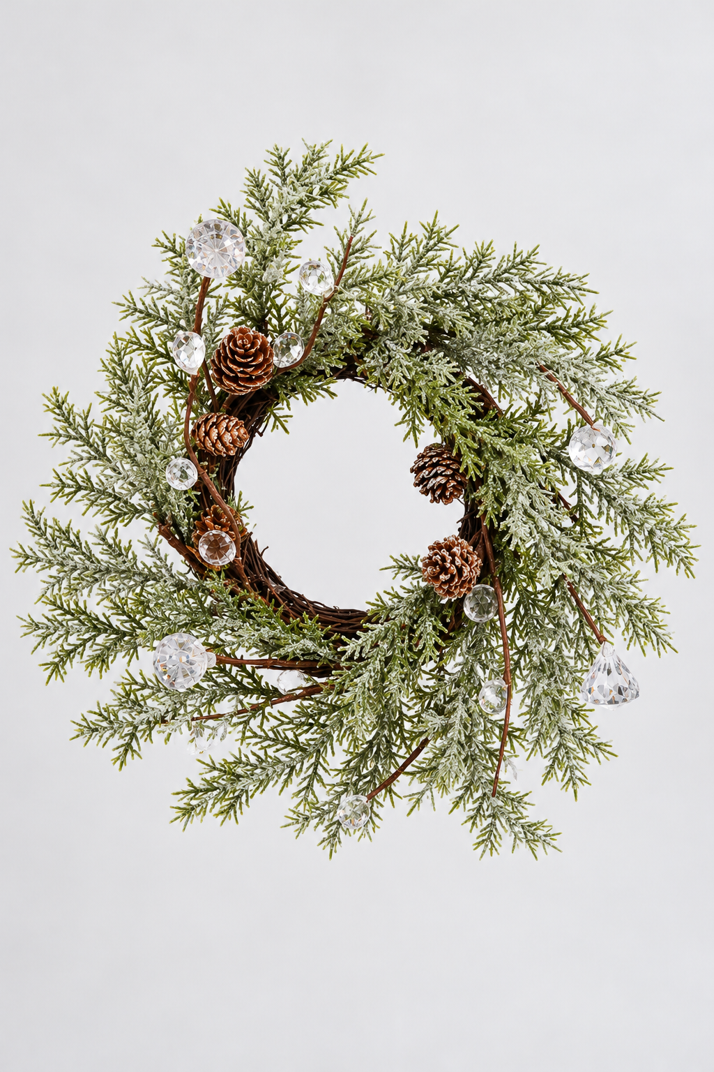 4.5" Pine/Cone W/Snow Candle Ring Green/White