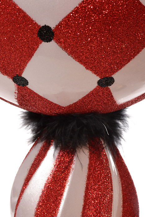 16" Finial With Glitter/Feather Ornament (White/Red/Black)